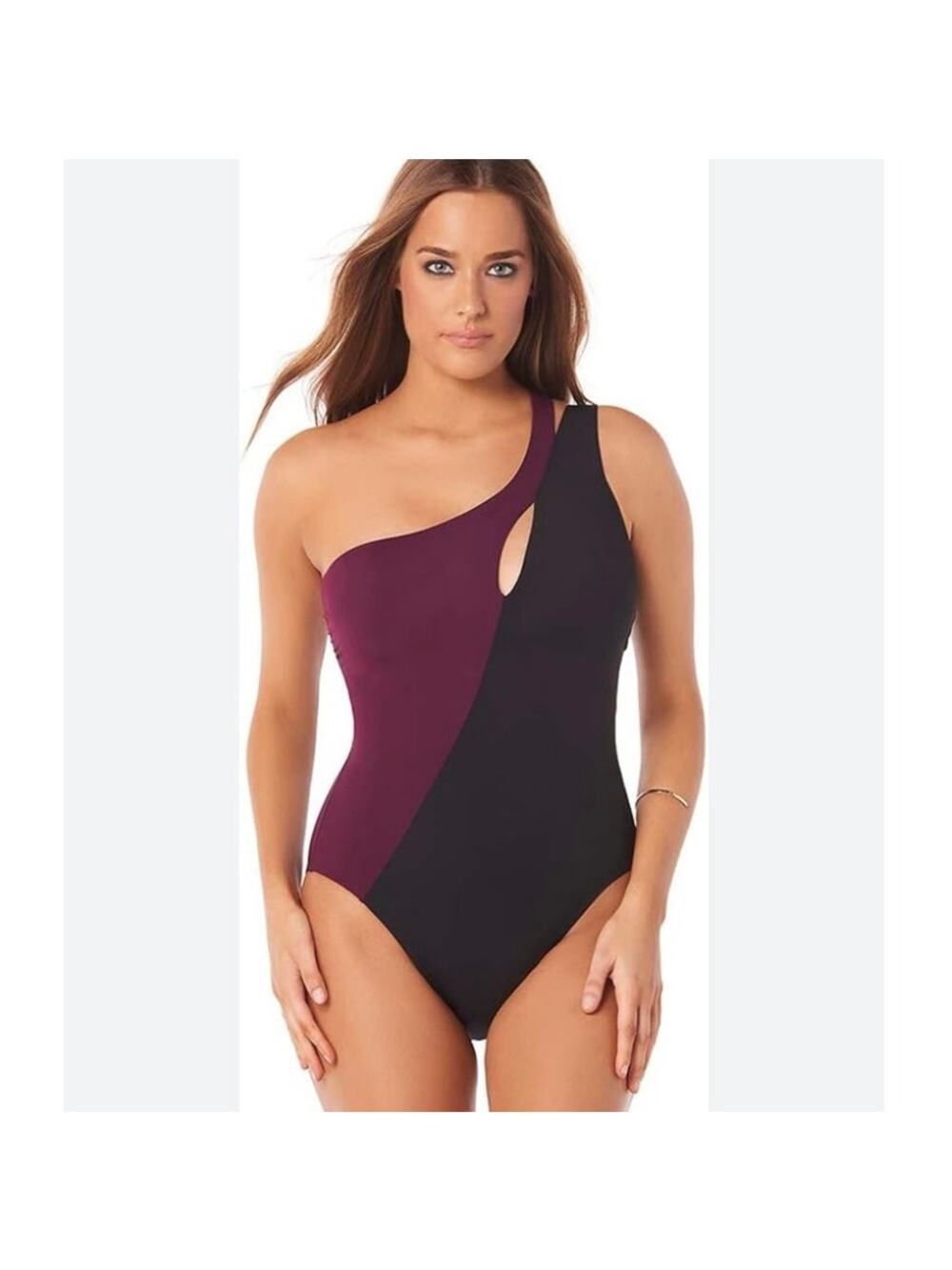 Amoressa Size 14 One Piece Swimsuit Bathing Suit Phantom Leroux One Shoulder